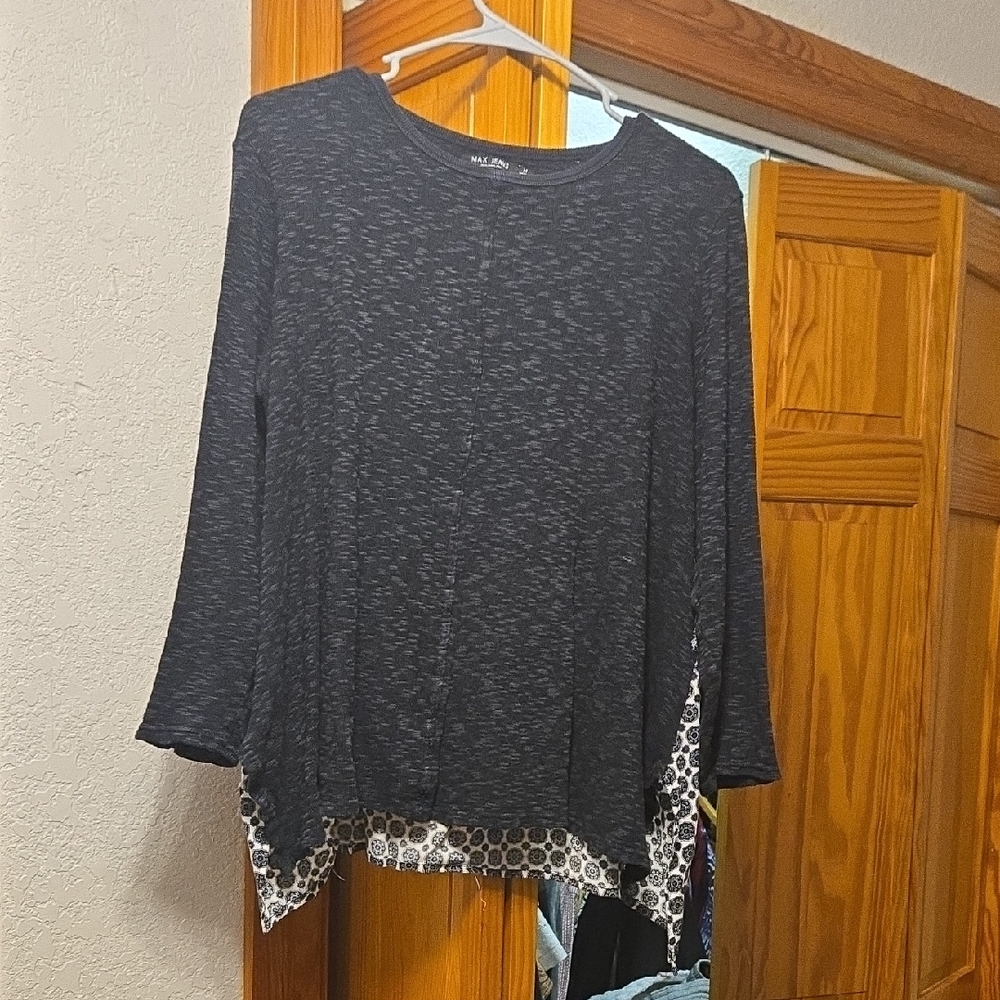 Max Jeans Charcoal Long Sleeve Top with Lace Detail